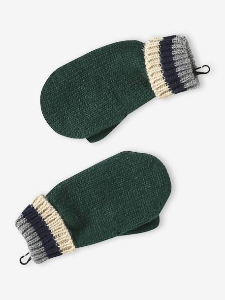 Tricolour Set for Boys: Beanie + Snood + Mittens/Gloves green+night blue 