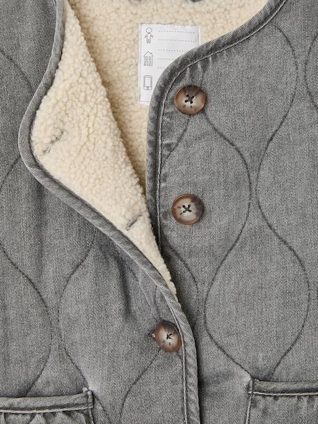 Girl's sherpa-lined quilted jacket anthracite+rose 