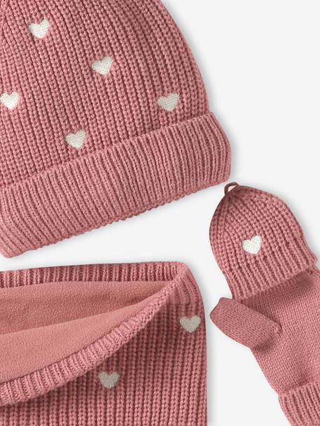 3-piece knit hat, snood and mittens set for girls rose 