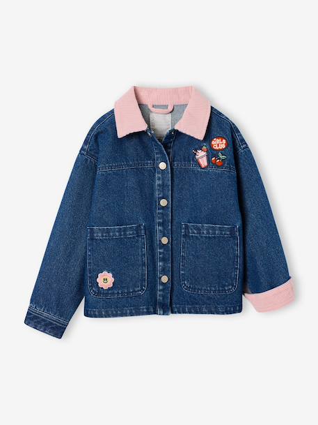 Denim jacket with corduroy collar for girls medium blue 