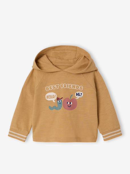 Long-sleeved hooded T-shirt for baby boys ochre 