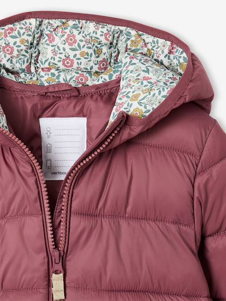 Lightweight hooded puffer jacket for girls grey green+lilac+navy blue+plum+rose 