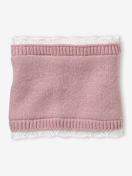 Girls knitted hat, snood and gloves set pale pink 