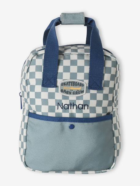 Customisable baby backpack grey blue 