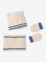 Baby knit hat, snood and mittens set