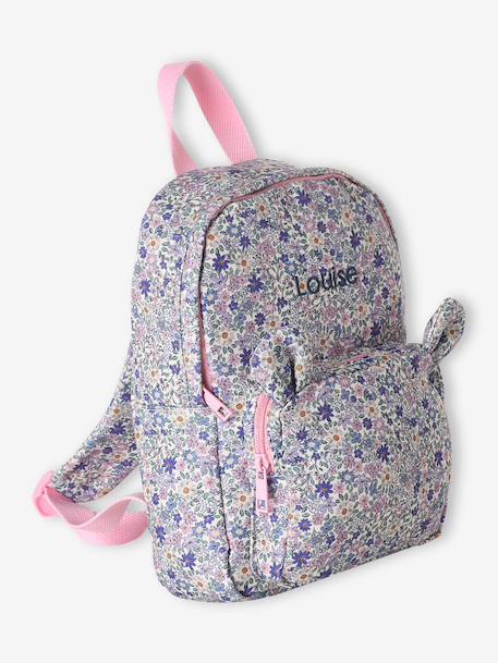 Floral Backpack, Playschool Special, Adorned with Bear Ears, for Girls sage green+soft lilac 