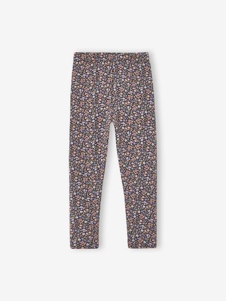 Leggings Lined in Polar Fleece for Girls BROWN LIGHT ALL OVER PRINTED+chocolate+dark grey+dusky pink+ink blue+printed grey 