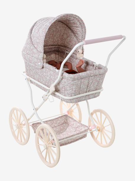 Pram for baby doll black+ecru+rose 