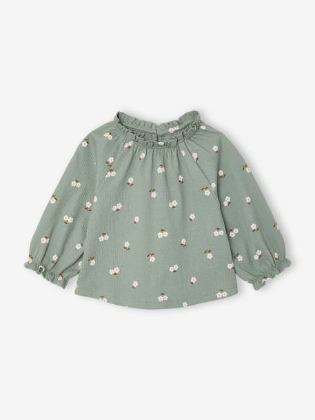Long-sleeved T-shirt for baby girls sage green+vanilla 