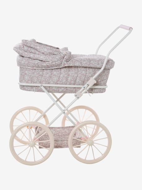 Pram for baby doll black+ecru+rose 