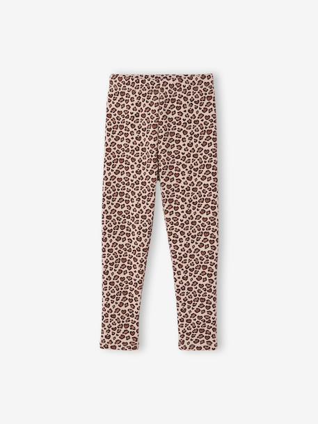 Leggings Lined in Polar Fleece for Girls BROWN LIGHT ALL OVER PRINTED+chocolate+dusky pink+printed grey 
