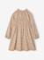 Short dress with long sleeves for girls cinnamon+ecru 