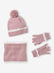 -Girls knitted hat, snood and gloves set