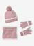 Girls knitted hat, snood and gloves set pale pink 