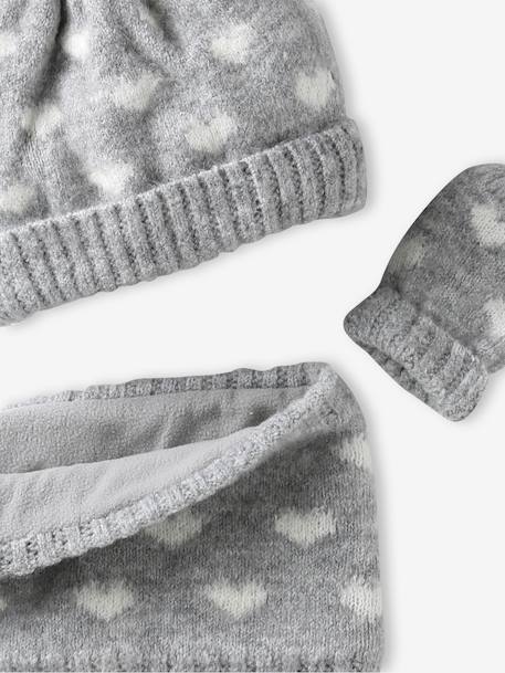 Knitted hat, snood and mittens set for baby girls marl grey 