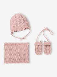 Baby knit hat, snood and mittens set