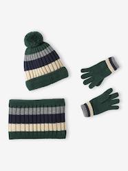 -Tricolour Set for Boys: Beanie + Snood + Mittens/Gloves