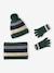 Tricolour Set for Boys: Beanie + Snood + Mittens/Gloves green+night blue 