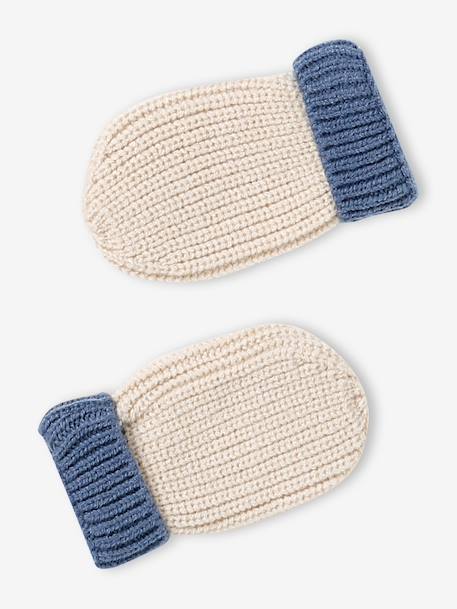 Baby knit hat, snood and mittens set ecru 