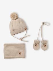 -Baby hat, snood and mittens set