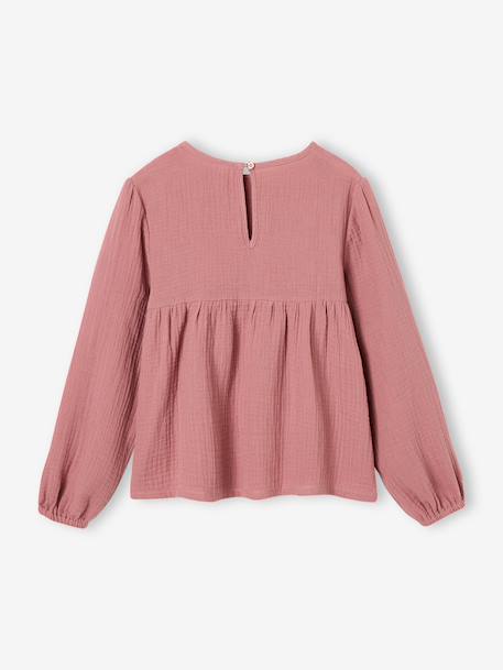 Long-sleeved blouse for girls blush+ecru 
