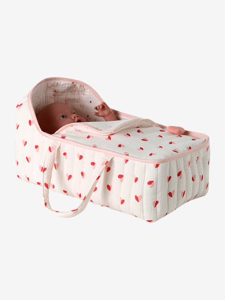 Carrycot for Dolls in Cotton Gauze black+rose+yellow 