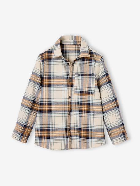 Chequered Flannel Shirt for Boys camel+chequered green+chequered navy blue+English green+night blue+slate blue 