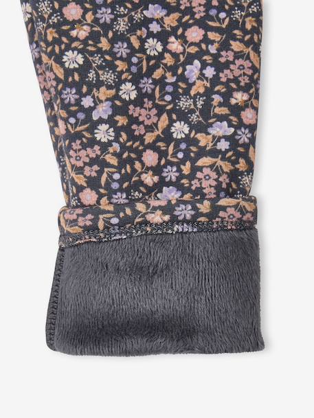 Leggings Lined in Polar Fleece for Girls BROWN LIGHT ALL OVER PRINTED+chocolate+dark grey+dusky pink+ink blue+printed grey 