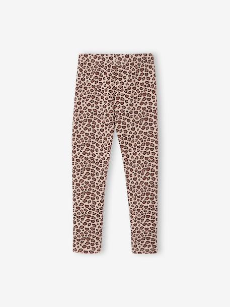 Leggings Lined in Polar Fleece for Girls BROWN LIGHT ALL OVER PRINTED+chocolate+dusky pink+printed grey 