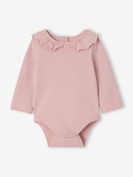 Pack of 2 newborn long-sleeved bodysuits with frilled collar pale pink 