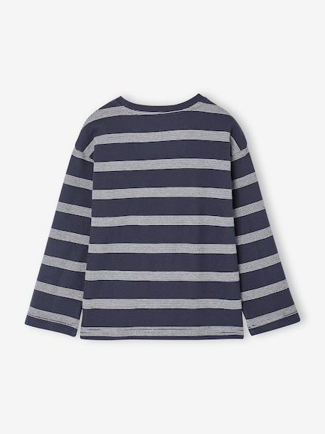 Long-Sleeved T-Shirt with Striped Effect for Boys navy blue+striped white 