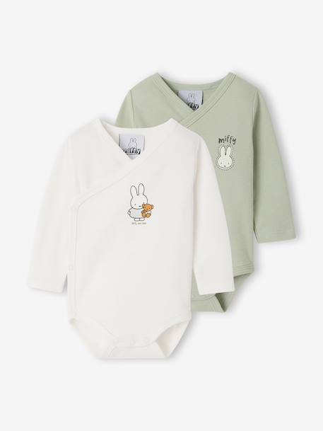 Pack of 2 Miffy long-sleeved newborn bodysuits aqua green 