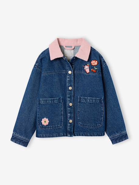 Denim jacket with corduroy collar for girls medium blue 