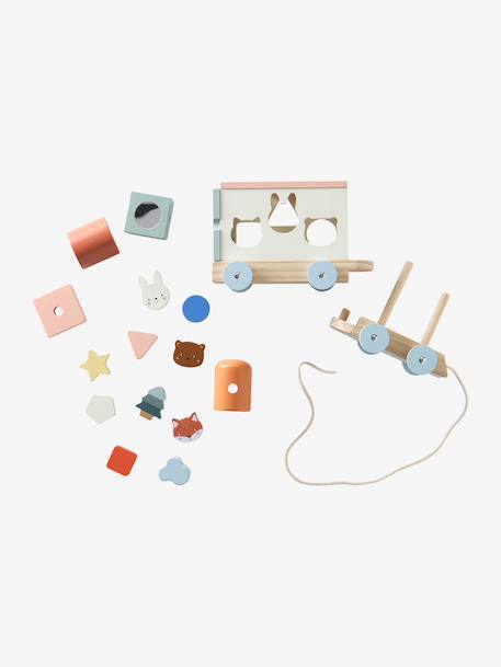 FSC100® Happy Forest wooden pull-along activity train ecru 