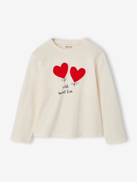 Long-sleeved T-shirt for girls ecru+rosy 
