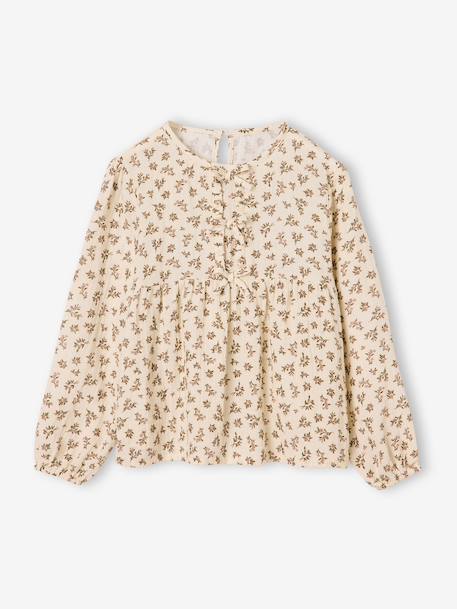Long-sleeved blouse for girls blush+ecru 