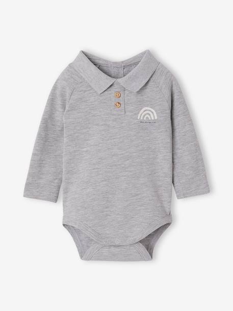 Pack of 2 newborn long-sleeved polo collar bodysuits marl grey 
