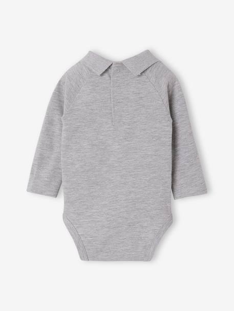 Pack of 2 newborn long-sleeved polo collar bodysuits marl grey 
