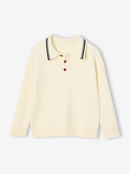 Long-sleeved polo jumper for girls ecru 