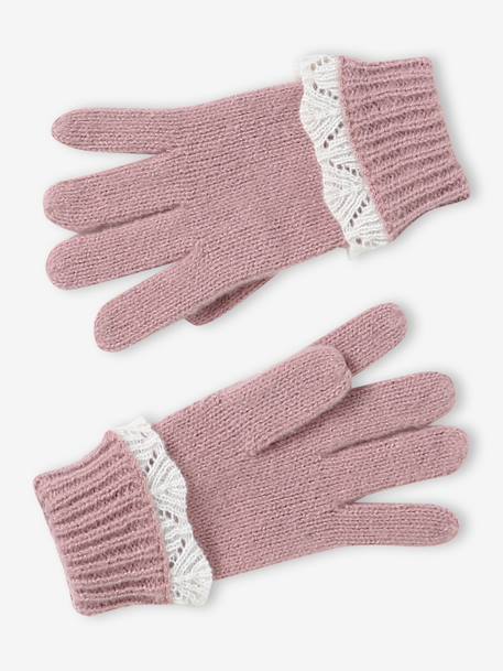 Girls knitted hat, snood and gloves set pale pink 