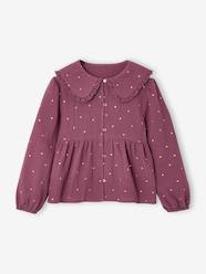 -Shirt in Cotton Gauze with Broderie Anglaise Collar, for Girls