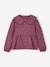 Shirt in Cotton Gauze with Broderie Anglaise Collar, for Girls ecru+plum 