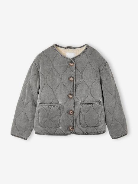 Girl's sherpa-lined quilted jacket anthracite+rose 