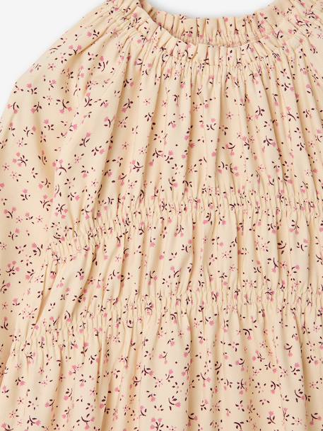 Short dress with long sleeves for girls cinnamon+ecru 