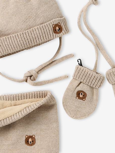 Baby hat, snood and mittens set beige 