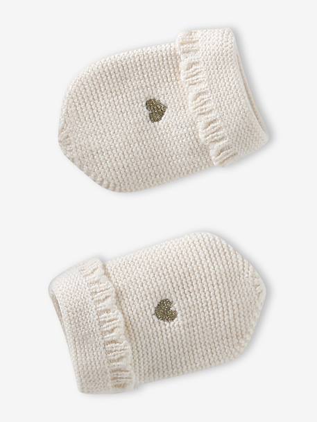 3-piece knit hat, snood and mittens set for baby girls ecru 