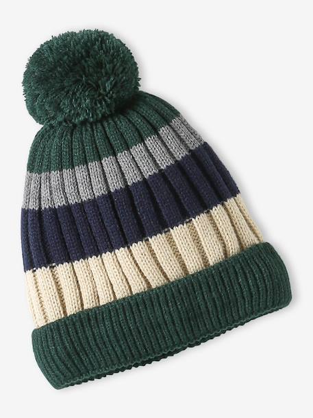 Tricolour Set for Boys: Beanie + Snood + Mittens/Gloves green+night blue 