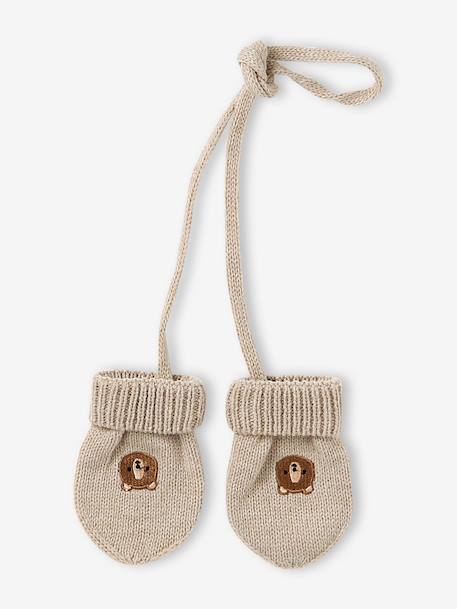 Baby hat, snood and mittens set beige 