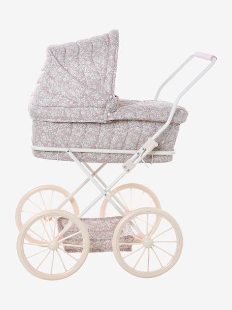 Pram for baby doll black+ecru+rose 