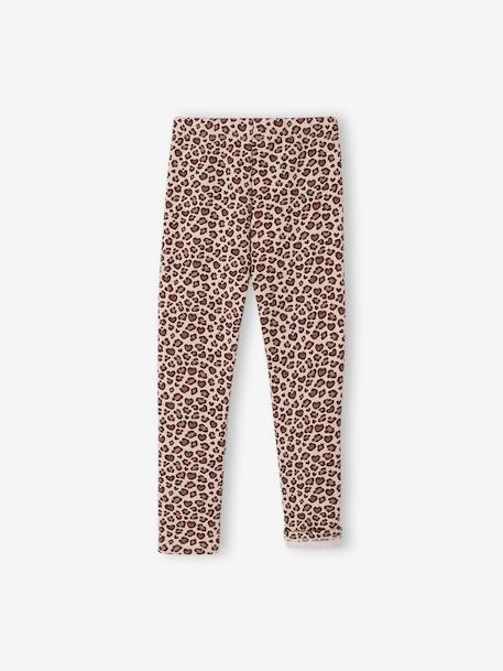 Leggings Lined in Polar Fleece for Girls BROWN LIGHT ALL OVER PRINTED+chocolate+dusky pink+printed grey 